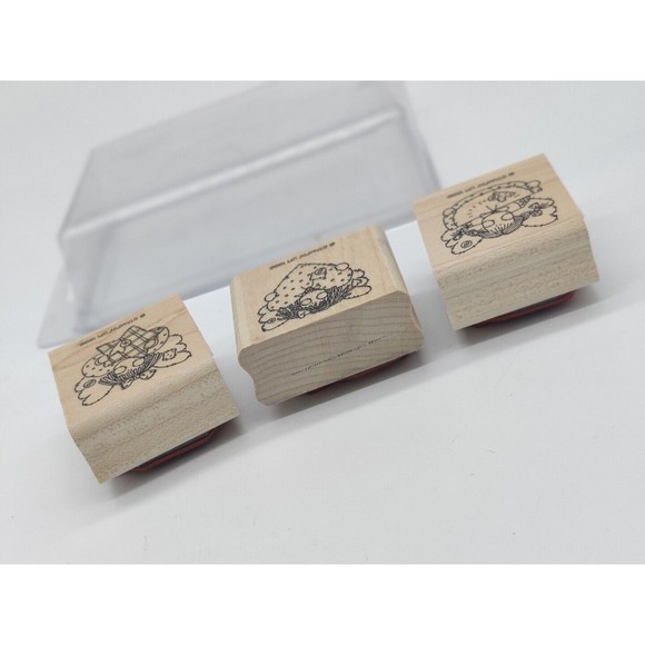 Vintage STAMPIN' UP! 1996 Set of 3 Angel Faces Rubber Stamps Wooden Card Making - Picture 6 of 10